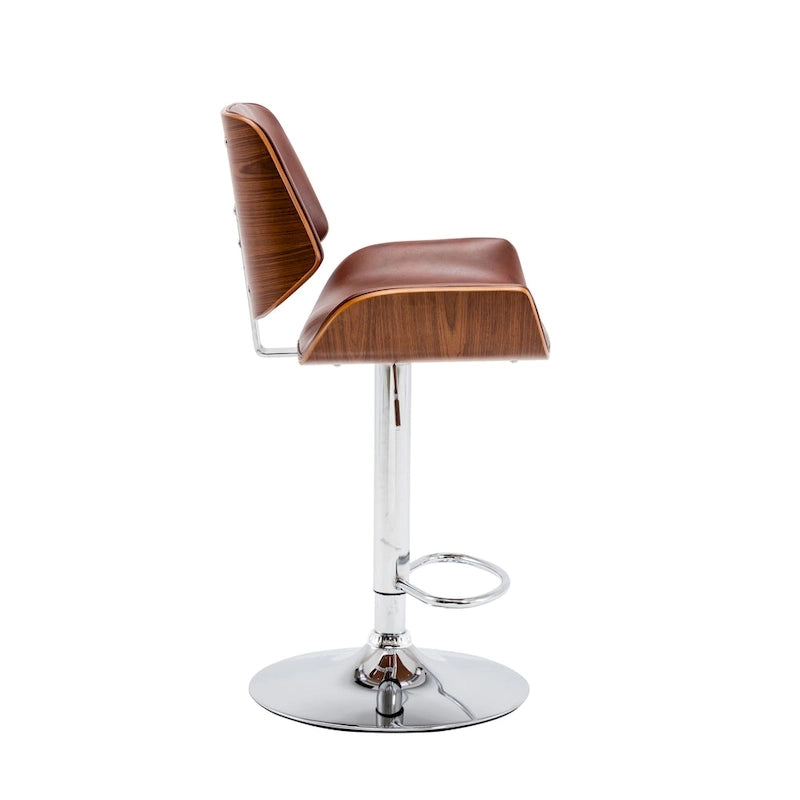 Tabouret de bar réglable en hauteur, revêtement PU, piètement chromé
