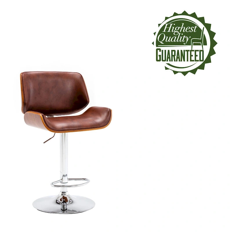Tabouret de bar réglable en hauteur, revêtement PU, piètement chromé