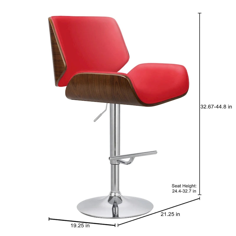 Tabouret de bar réglable en hauteur, revêtement PU, piètement chromé