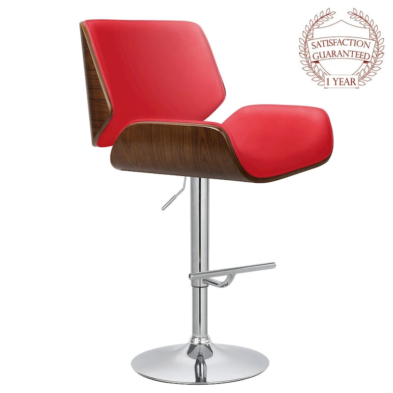 Tabouret de bar réglable en hauteur, revêtement PU, piètement chromé