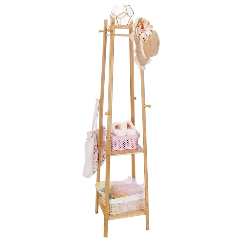 Porte-manteau sur pied en bois massif à 8 crochets - 170h x 40l x 40l