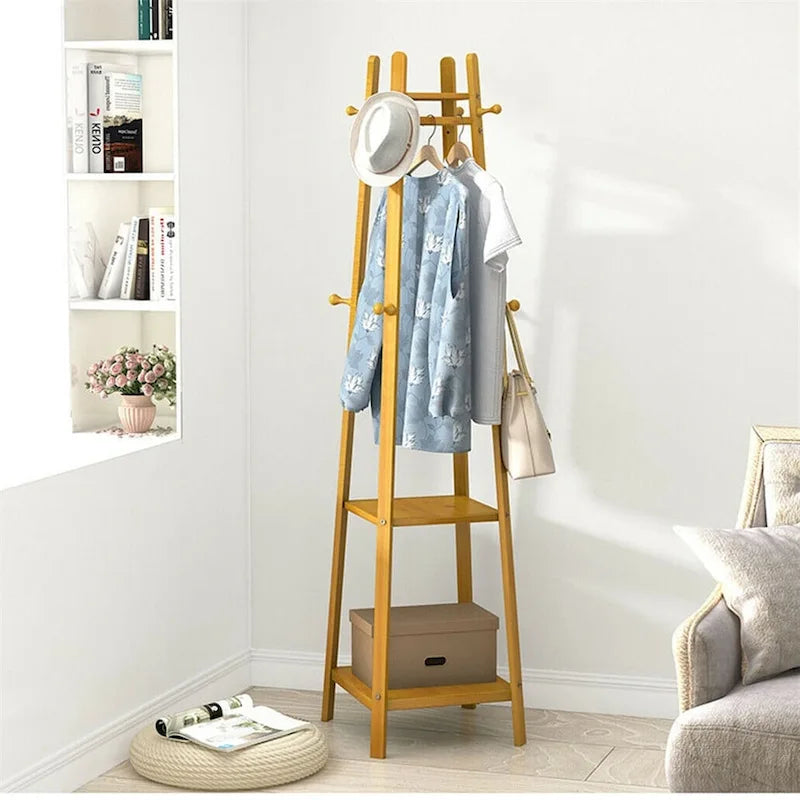Porte-manteau sur pied en bois massif à 8 crochets - 170h x 40l x 40l