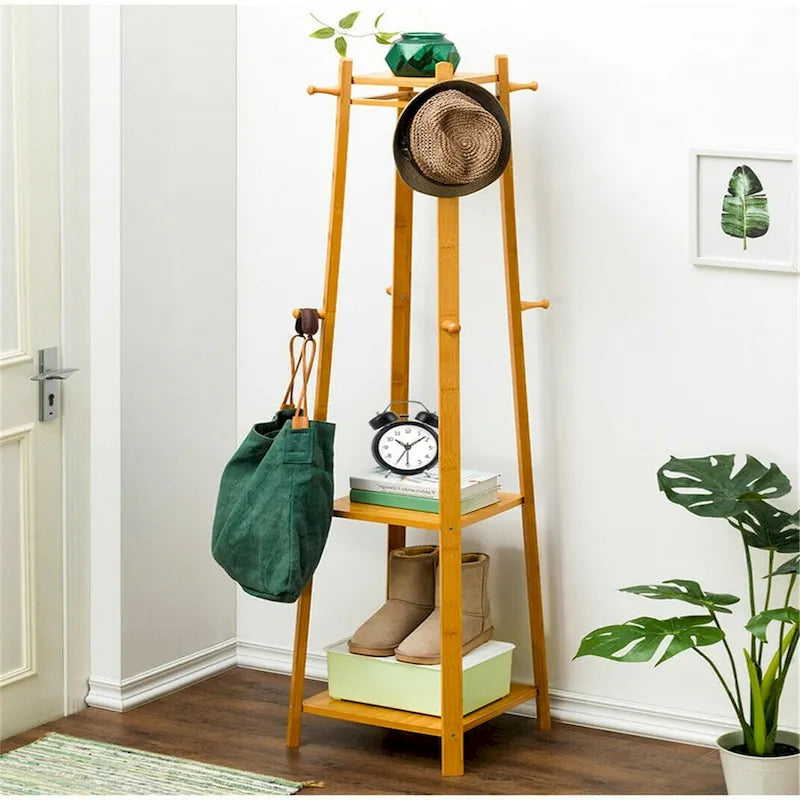 Porte-manteau sur pied en bois massif à 8 crochets - 170h x 40l x 40l