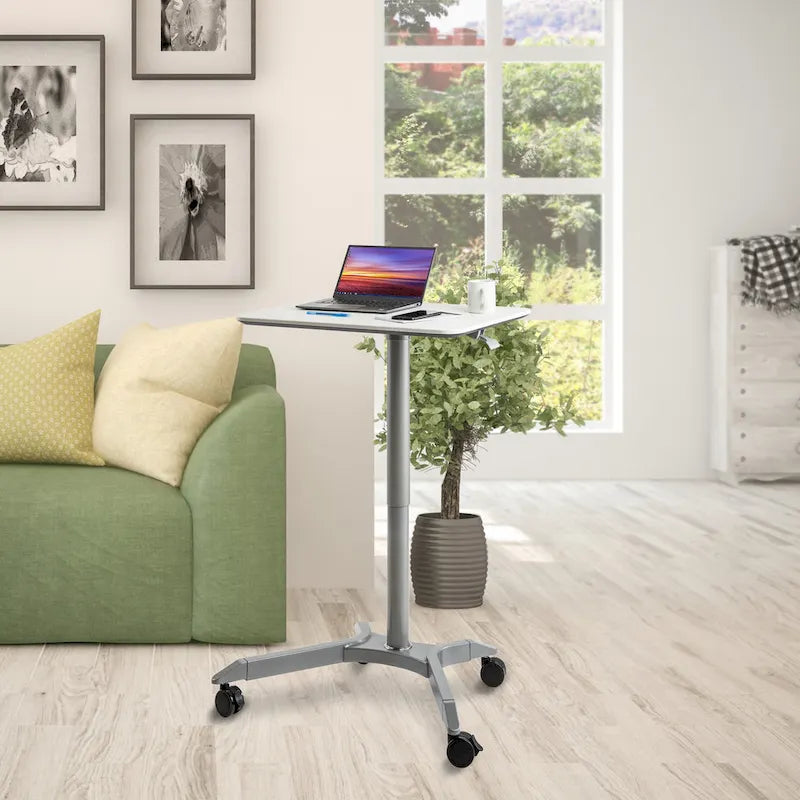 28 Chariot de bureau mobile à hauteur réglable pneumatique pour ordinateur portable
