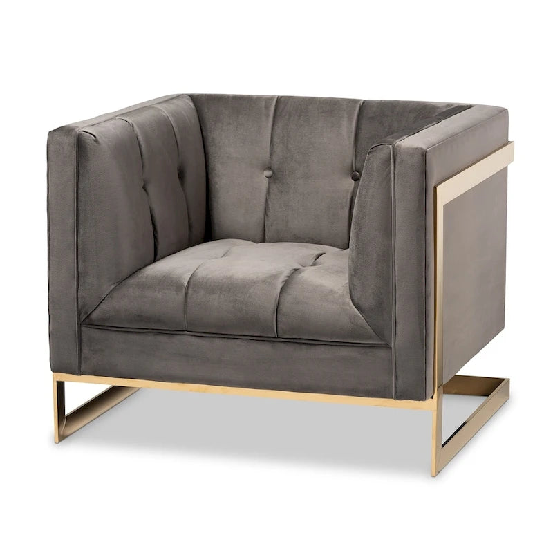 Fauteuil en velours glamour avec cadre doré