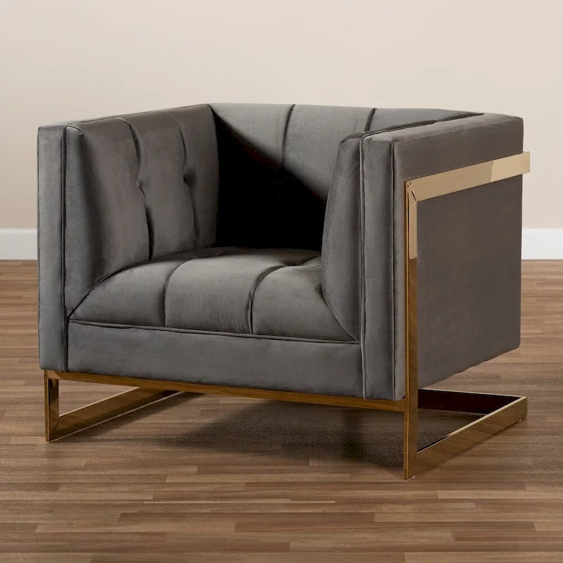 Fauteuil en velours glamour avec cadre doré