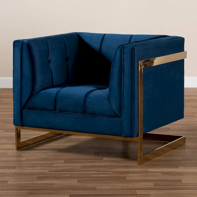 Fauteuil en velours glamour avec cadre doré
