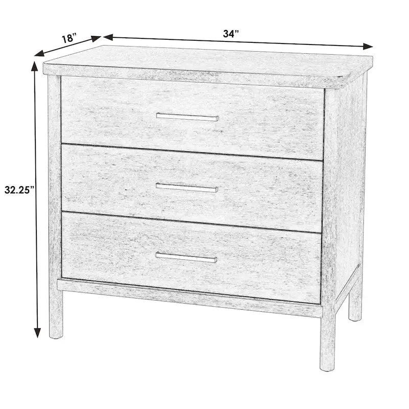Commode en bois à 3 tiroirs et pieds arrondis
