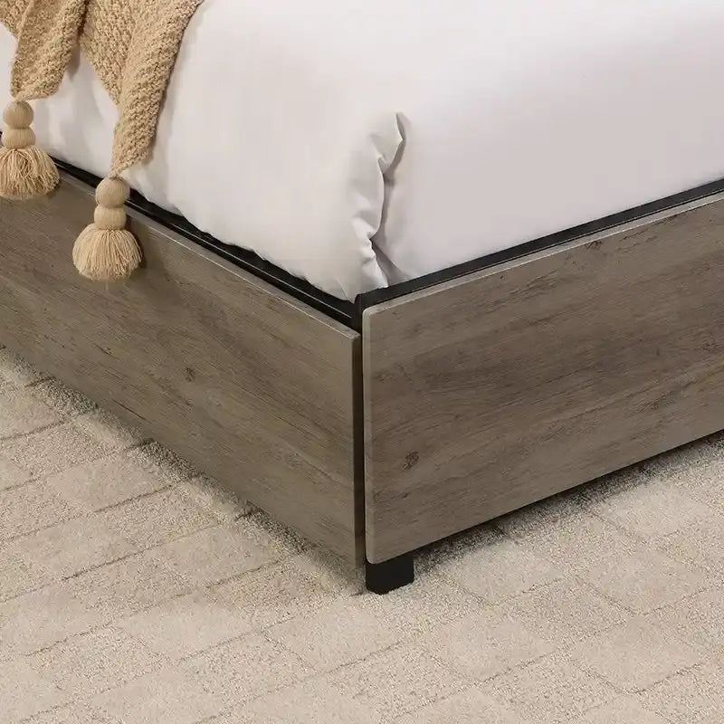 Lit plateforme Queen Size avec tête de lit et 4 tiroirs de rangement