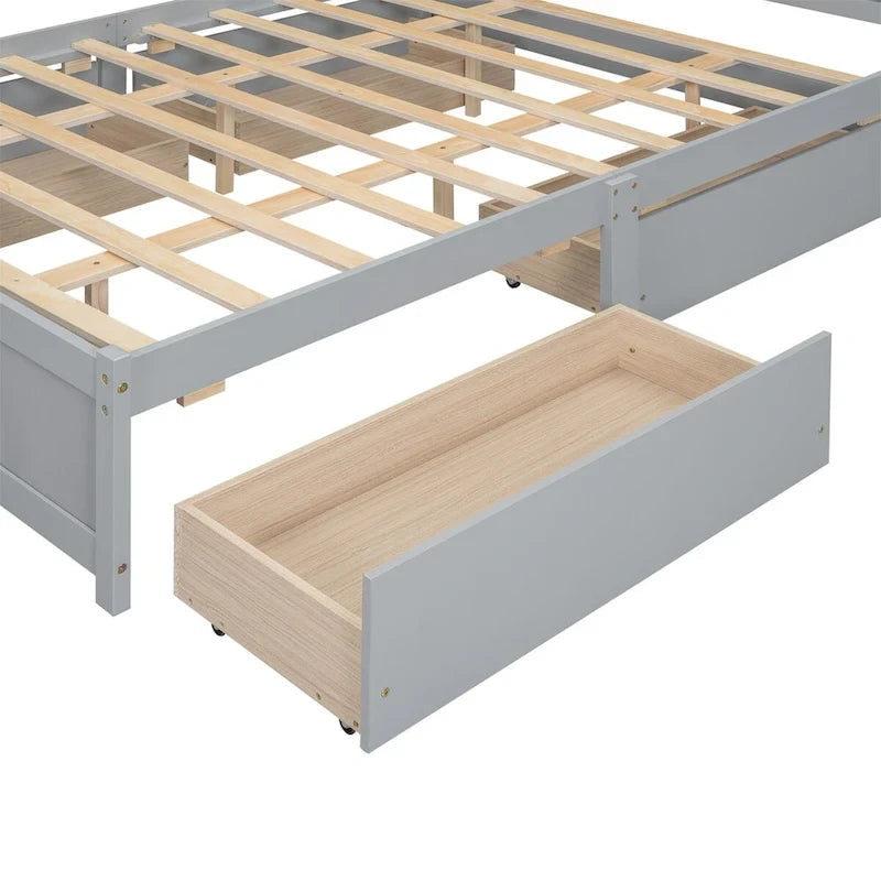 Lit plateforme Queen Size avec tête de lit de rangement et 4 tiroirs