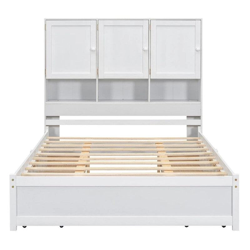 Lit plateforme Queen Size avec tête de lit de rangement et 4 tiroirs