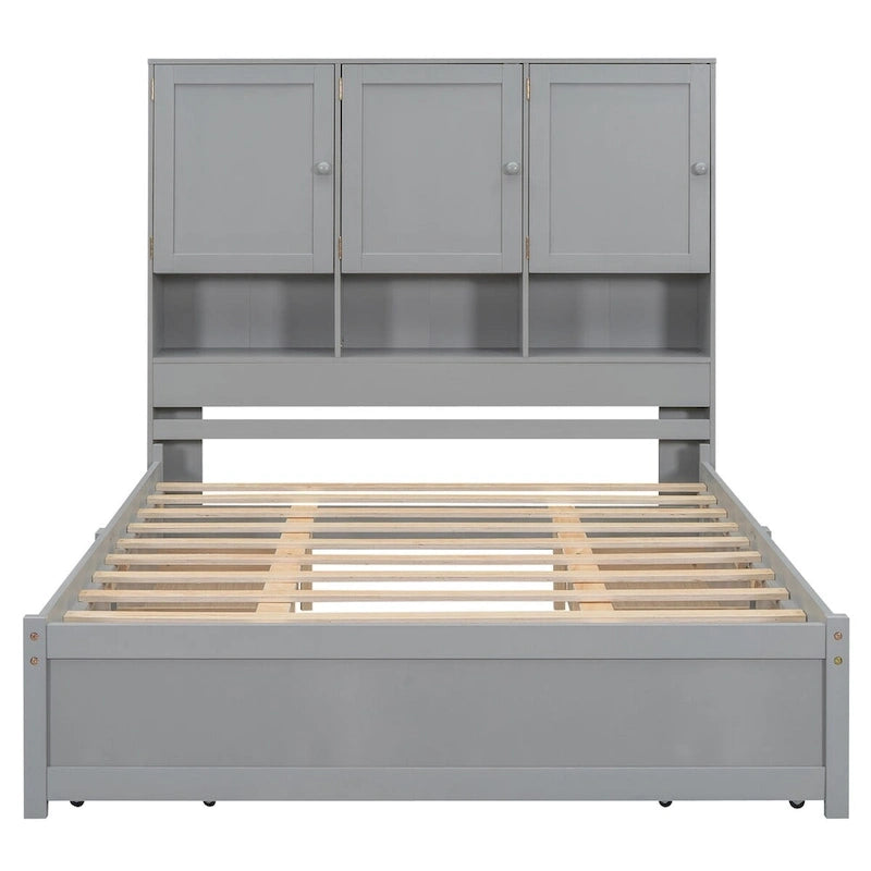Lit plateforme Queen Size avec tête de lit de rangement et 4 tiroirs