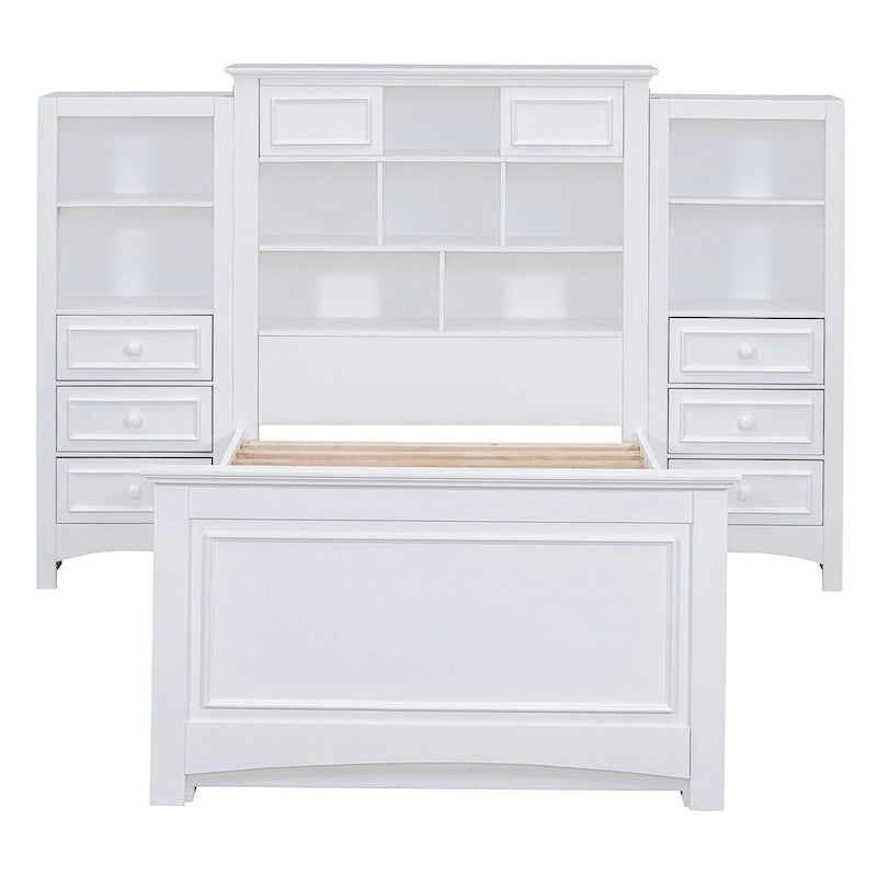 Cadre de lit plateforme en bois double avec armoire verticale tout-en-un et 4 tiroirs de chaque côté