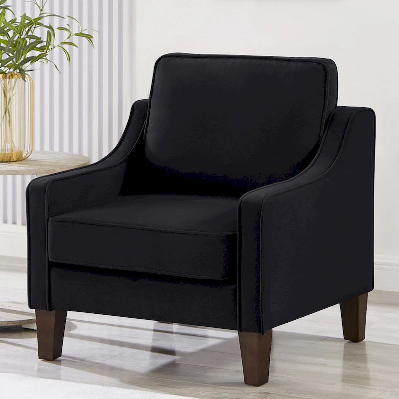 Fauteuil d'appoint en velours capitonné avec pieds en bois