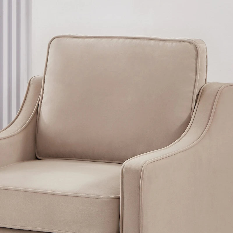 Fauteuil d'appoint en velours capitonné avec pieds en bois