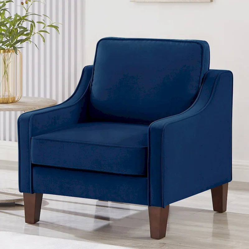 Fauteuil d'appoint en velours capitonné avec pieds en bois