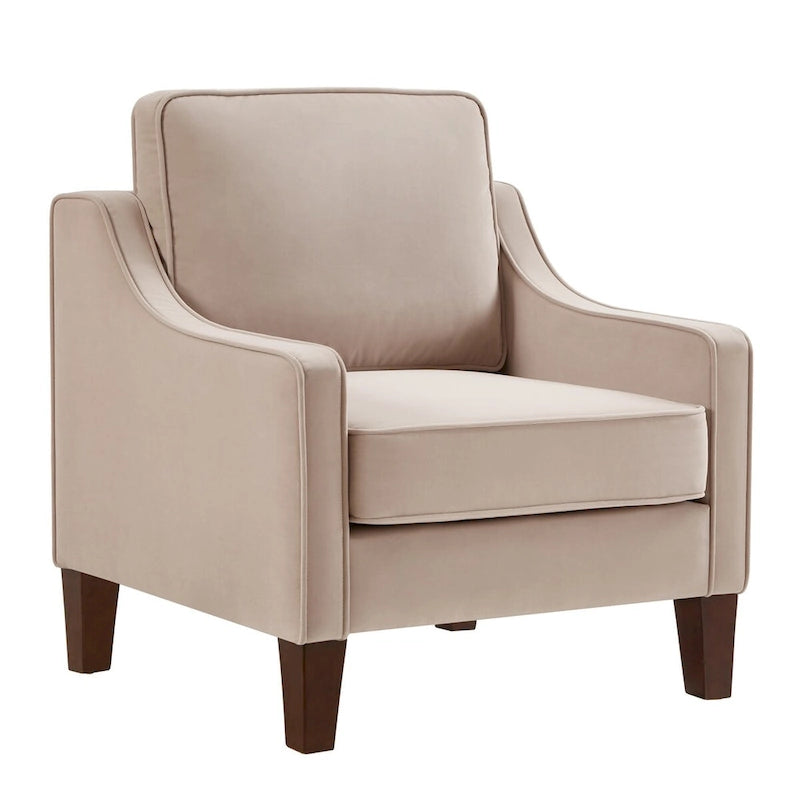 Fauteuil d'appoint en velours capitonné avec pieds en bois