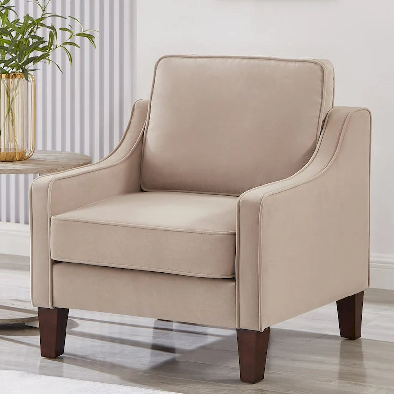 Fauteuil d'appoint en velours capitonné avec pieds en bois