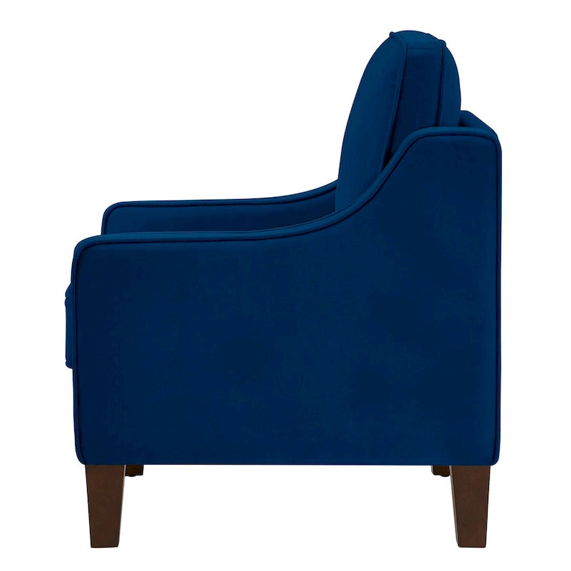 Fauteuil d'appoint en velours capitonné avec pieds en bois