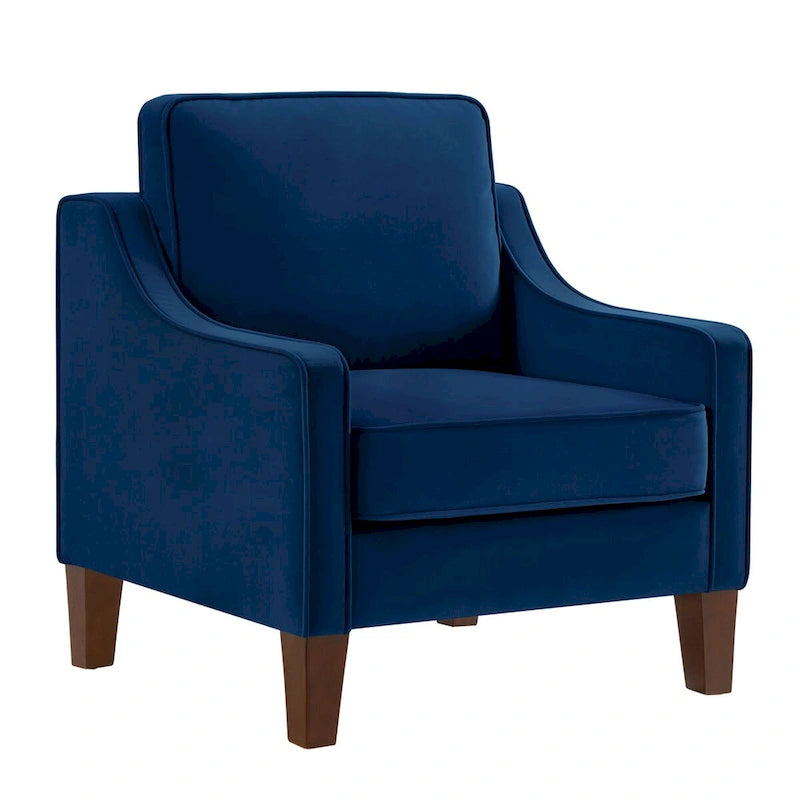 Fauteuil d'appoint en velours capitonné avec pieds en bois