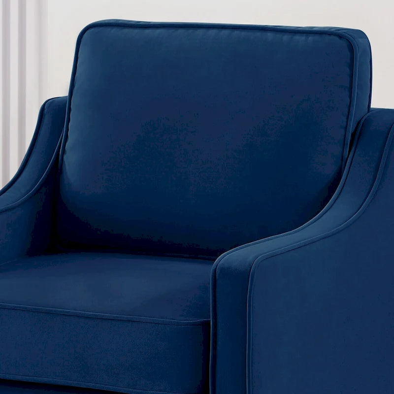 Fauteuil d'appoint en velours capitonné avec pieds en bois