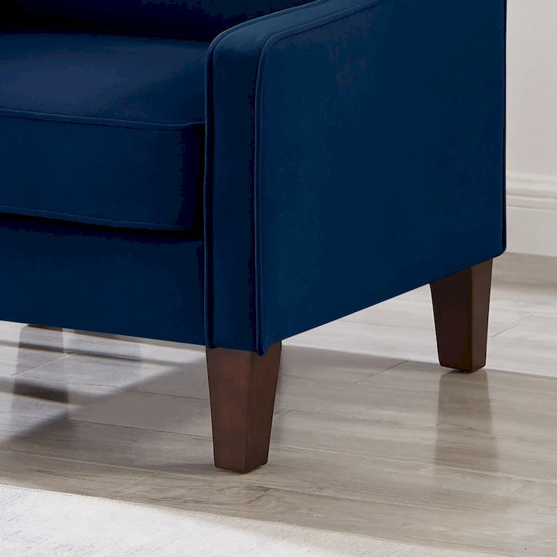 Fauteuil d'appoint en velours capitonné avec pieds en bois