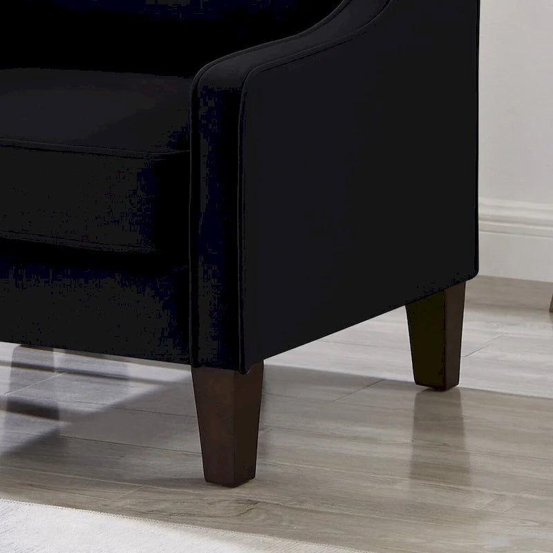 Fauteuil d'appoint en velours capitonné avec pieds en bois