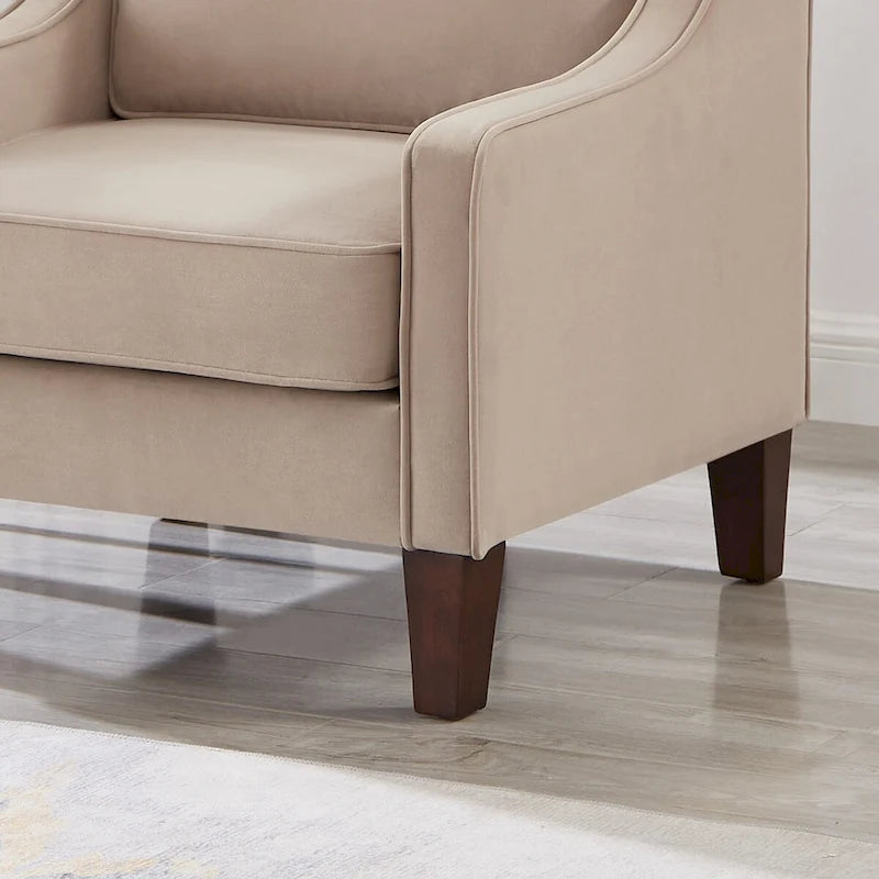 Fauteuil d'appoint en velours capitonné avec pieds en bois
