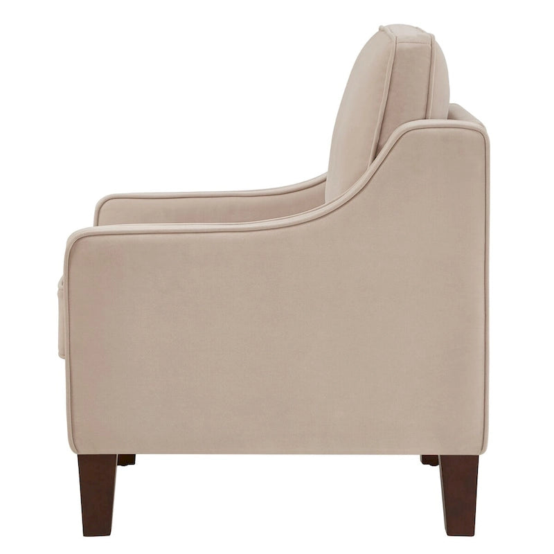 Fauteuil d'appoint en velours capitonné avec pieds en bois
