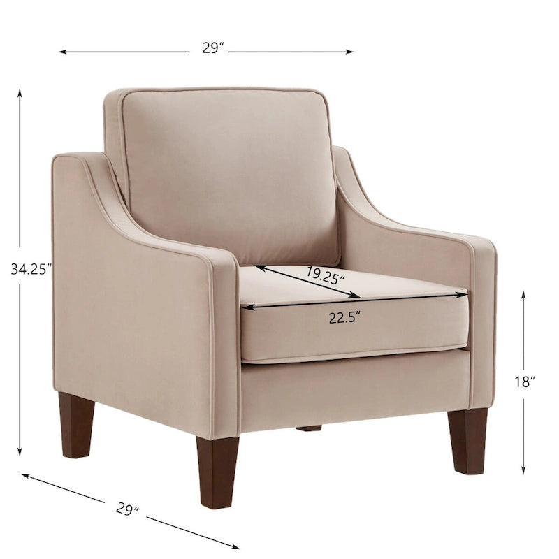 Fauteuil d'appoint en velours capitonné avec pieds en bois