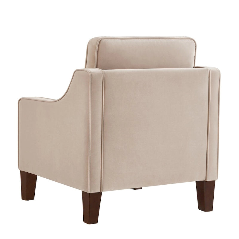 Fauteuil d'appoint en velours capitonné avec pieds en bois