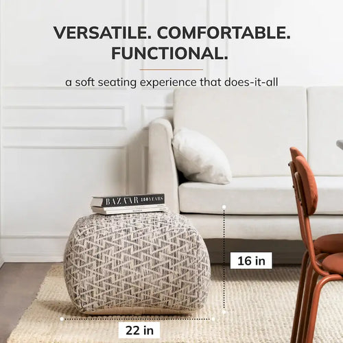 Pouf ottoman carré noir de 22 pouces - Repose-pieds fait main pour salon, chambre à coucher, patio