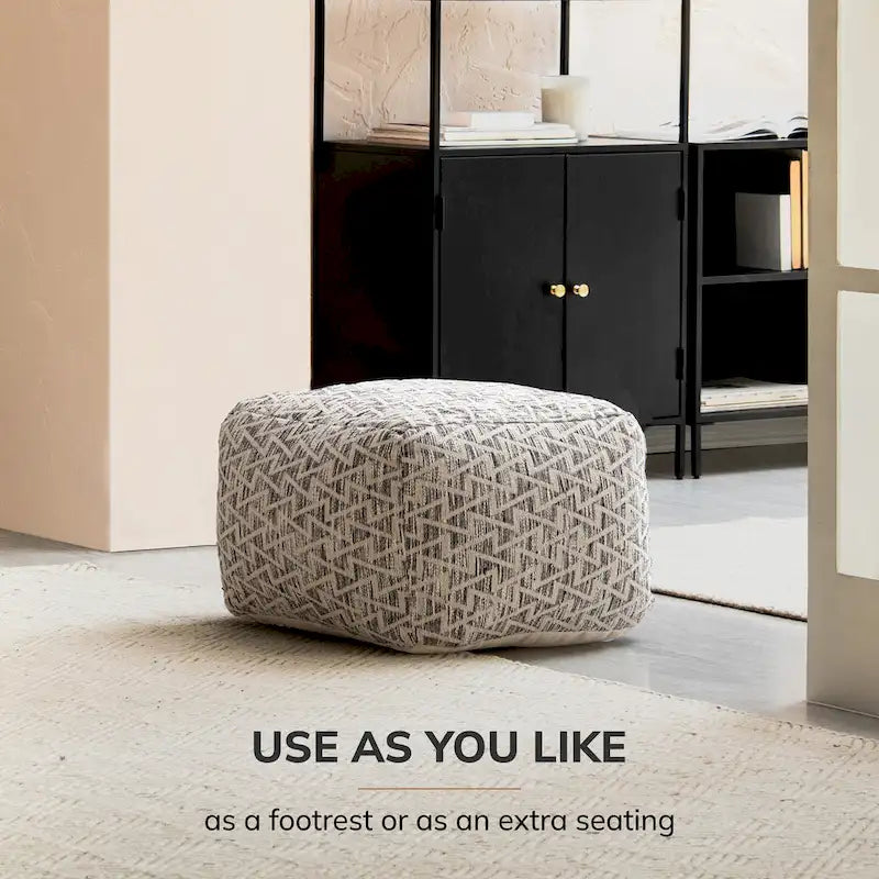 Pouf ottoman carré noir de 22 pouces - Repose-pieds fait main pour salon, chambre à coucher, patio