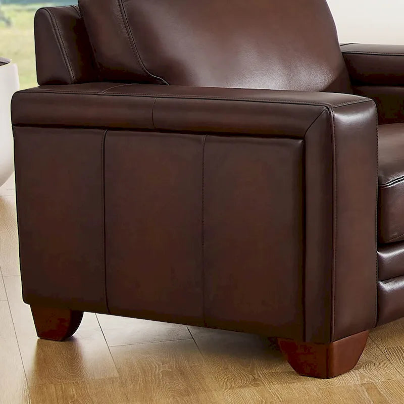 Fauteuil en cuir pleine fleur avec plumes, mousse à mémoire de forme et ressorts