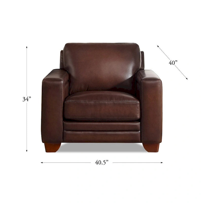 Fauteuil en cuir pleine fleur avec plumes, mousse à mémoire de forme et ressorts