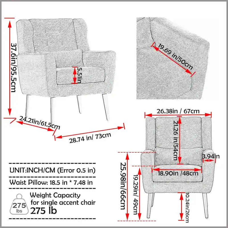 Fauteuil d'appoint moderne rembourré en mousse, fauteuil de salon confortable pour la lecture