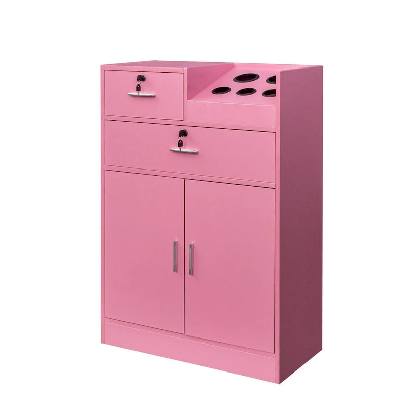 Meuble de rangement pour salon de beauté avec serrure, support pour sèche-cheveux, tiroir pour matériel de coiffure