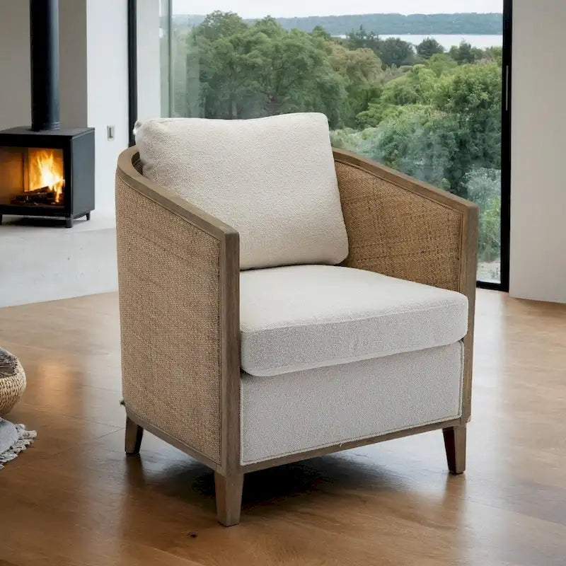 Fauteuil pivotant avec design en rotin, fauteuil canapé en cuir, fauteuil club avec oreiller, fauteuil de loisirs pour le salon