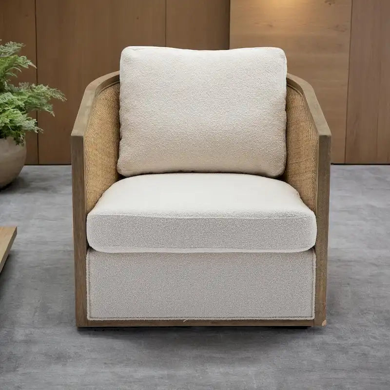 Fauteuil pivotant avec design en rotin, fauteuil canapé en cuir, fauteuil club avec oreiller, fauteuil de loisirs pour le salon