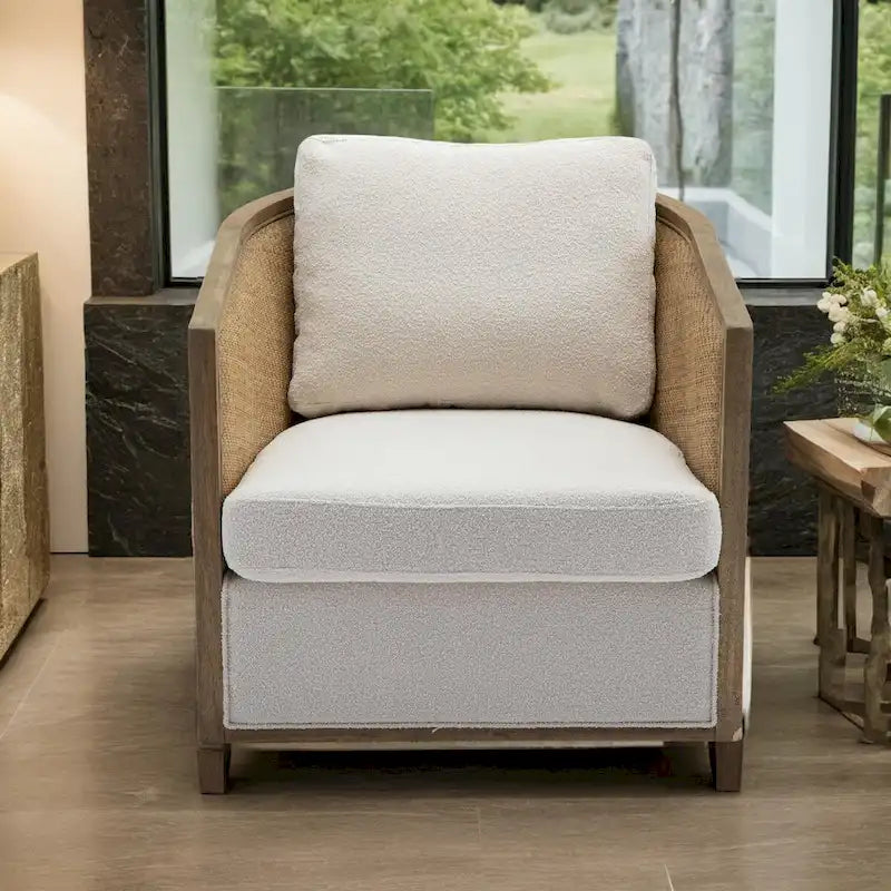 Fauteuil pivotant avec design en rotin, fauteuil canapé en cuir, fauteuil club avec oreiller, fauteuil de loisirs pour le salon