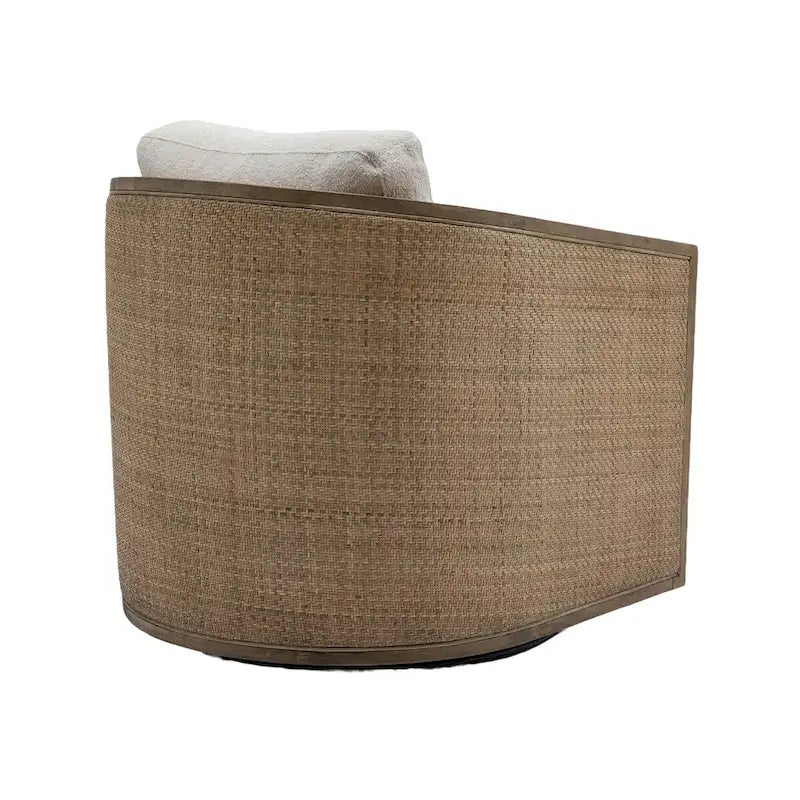 Fauteuil pivotant avec design en rotin, fauteuil canapé en cuir, fauteuil club avec oreiller, fauteuil de loisirs pour le salon