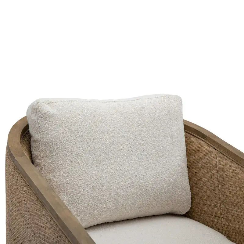 Fauteuil pivotant avec design en rotin, fauteuil canapé en cuir, fauteuil club avec oreiller, fauteuil de loisirs pour le salon