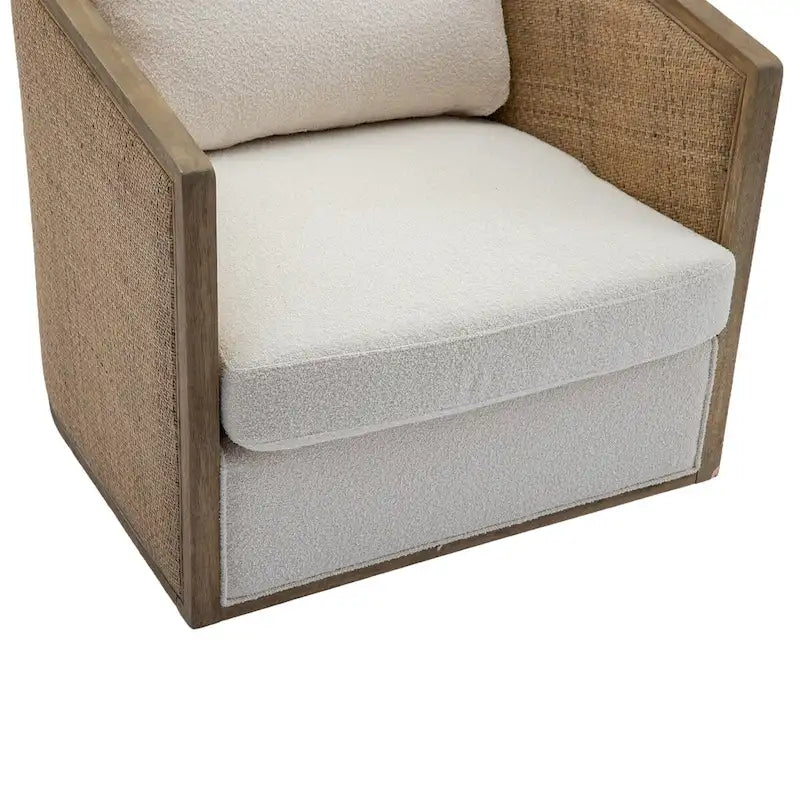 Fauteuil pivotant avec design en rotin, fauteuil canapé en cuir, fauteuil club avec oreiller, fauteuil de loisirs pour le salon