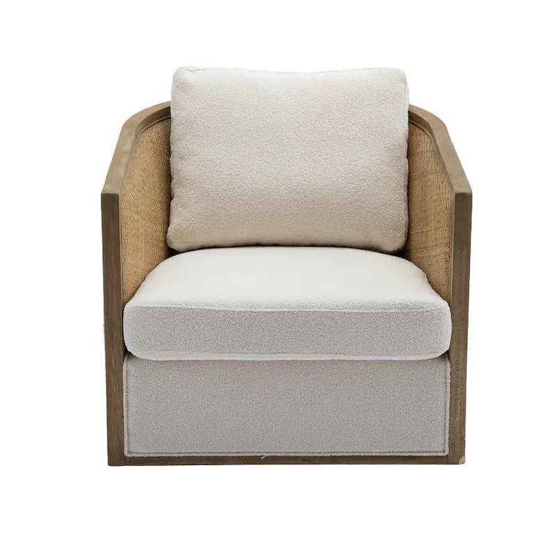 Fauteuil pivotant avec design en rotin, fauteuil canapé en cuir, fauteuil club avec oreiller, fauteuil de loisirs pour le salon