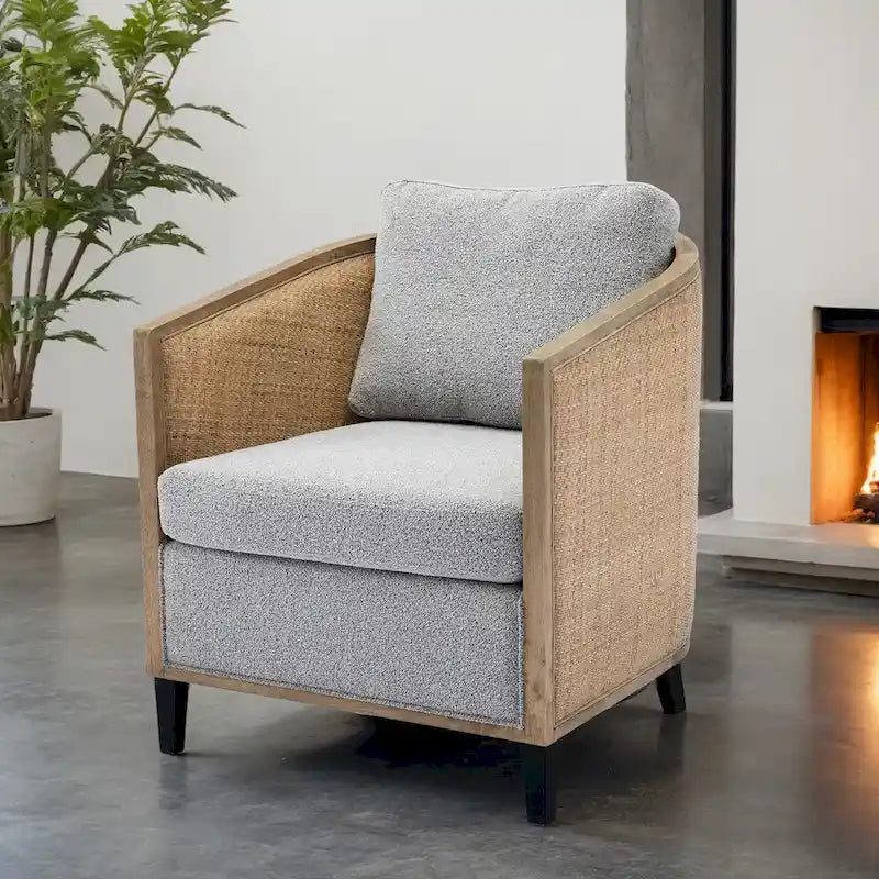 Fauteuil pivotant avec design en rotin, fauteuil canapé en cuir, fauteuil club avec oreiller, fauteuil de loisirs pour le salon