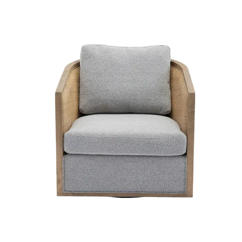 Fauteuil pivotant avec design en rotin, fauteuil canapé en cuir, fauteuil club avec oreiller, fauteuil de loisirs pour le salon