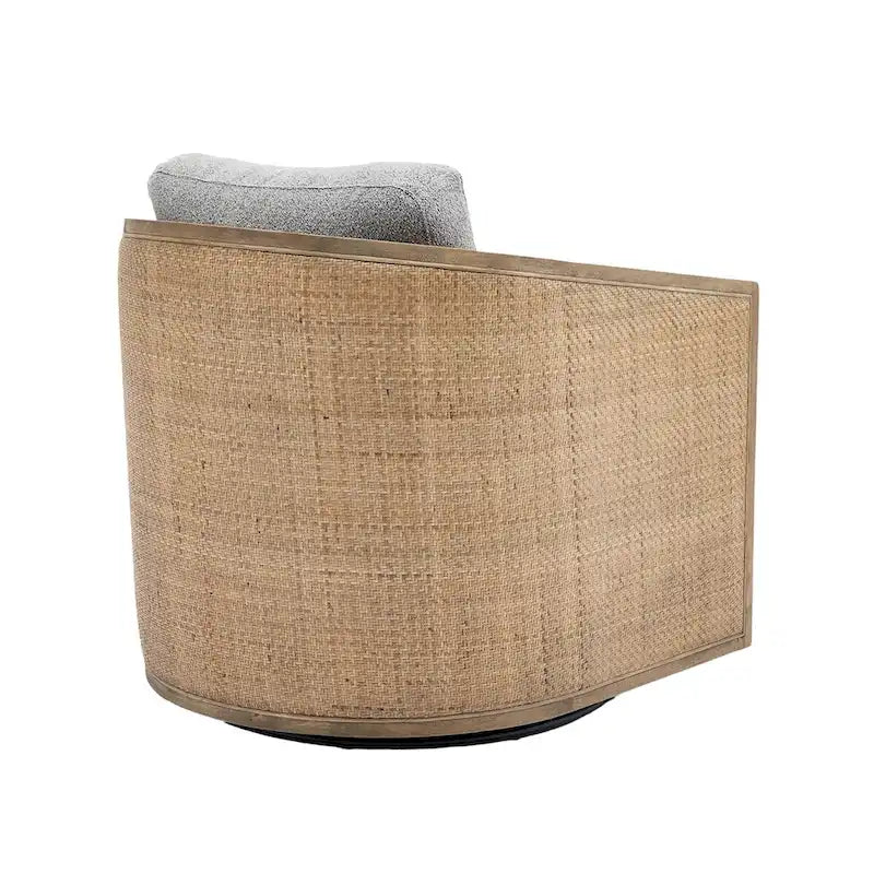 Fauteuil pivotant avec design en rotin, fauteuil canapé en cuir, fauteuil club avec oreiller, fauteuil de loisirs pour le salon