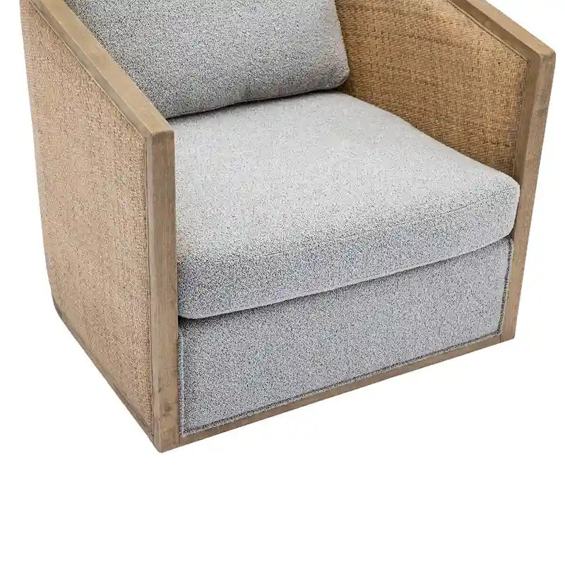 Fauteuil pivotant avec design en rotin, fauteuil canapé en cuir, fauteuil club avec oreiller, fauteuil de loisirs pour le salon