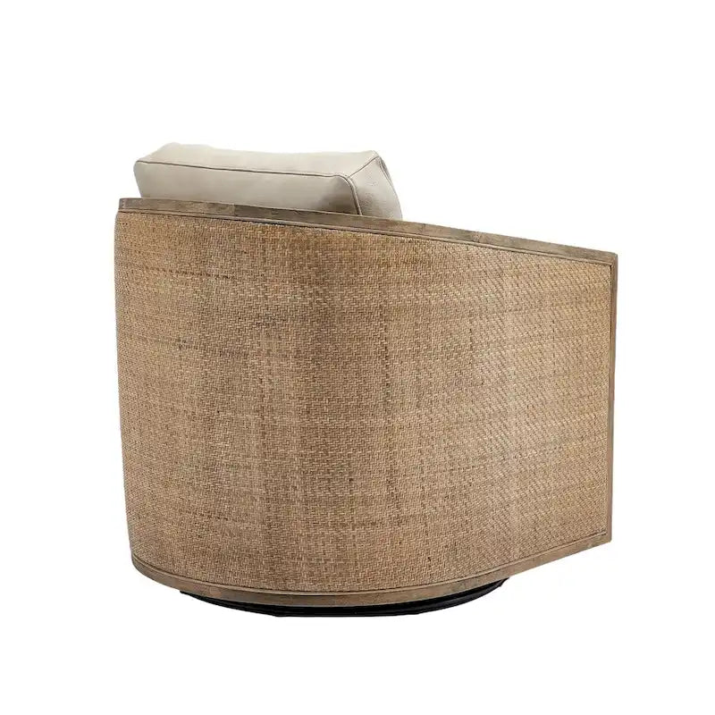 Fauteuil pivotant avec design en rotin, fauteuil canapé en cuir, fauteuil club avec oreiller, fauteuil de loisirs pour le salon