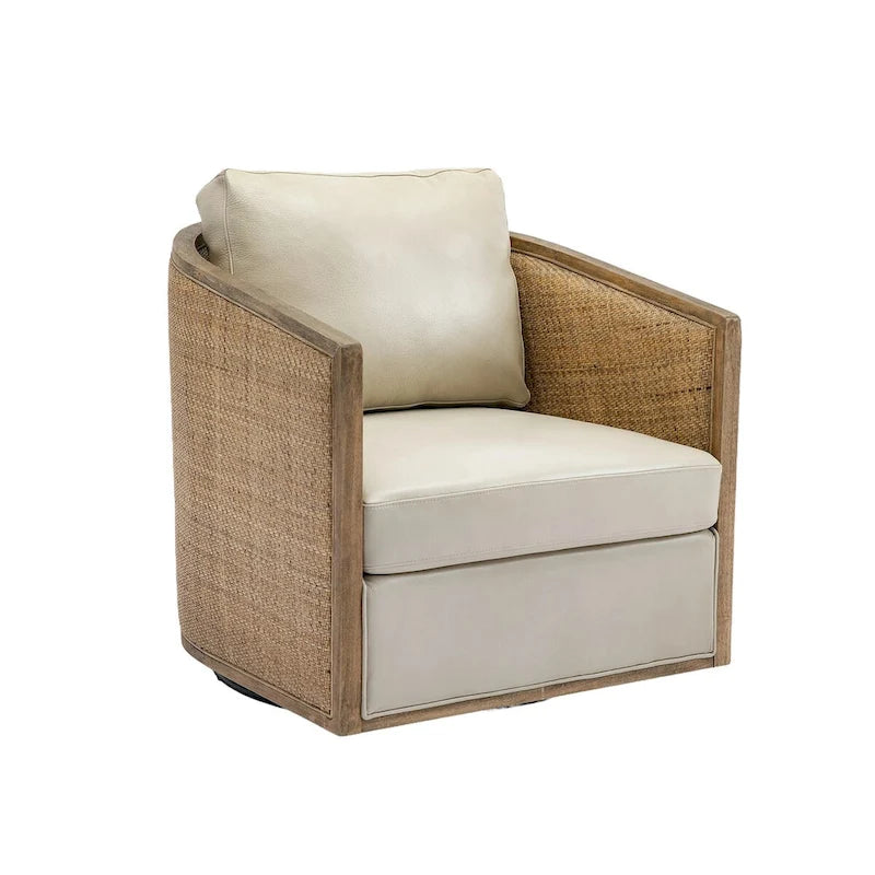 Fauteuil pivotant avec design en rotin, fauteuil canapé en cuir, fauteuil club avec oreiller, fauteuil de loisirs pour le salon